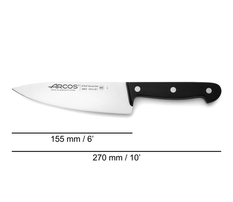 Arcos Chef Knife 6 Inch Stainless Steel. Cooking Knife to Cut and Peel Small Food. Ergonomic Polyoxymethylene Handle and 155mm Blade. Series Universal. Color Black - Image 2